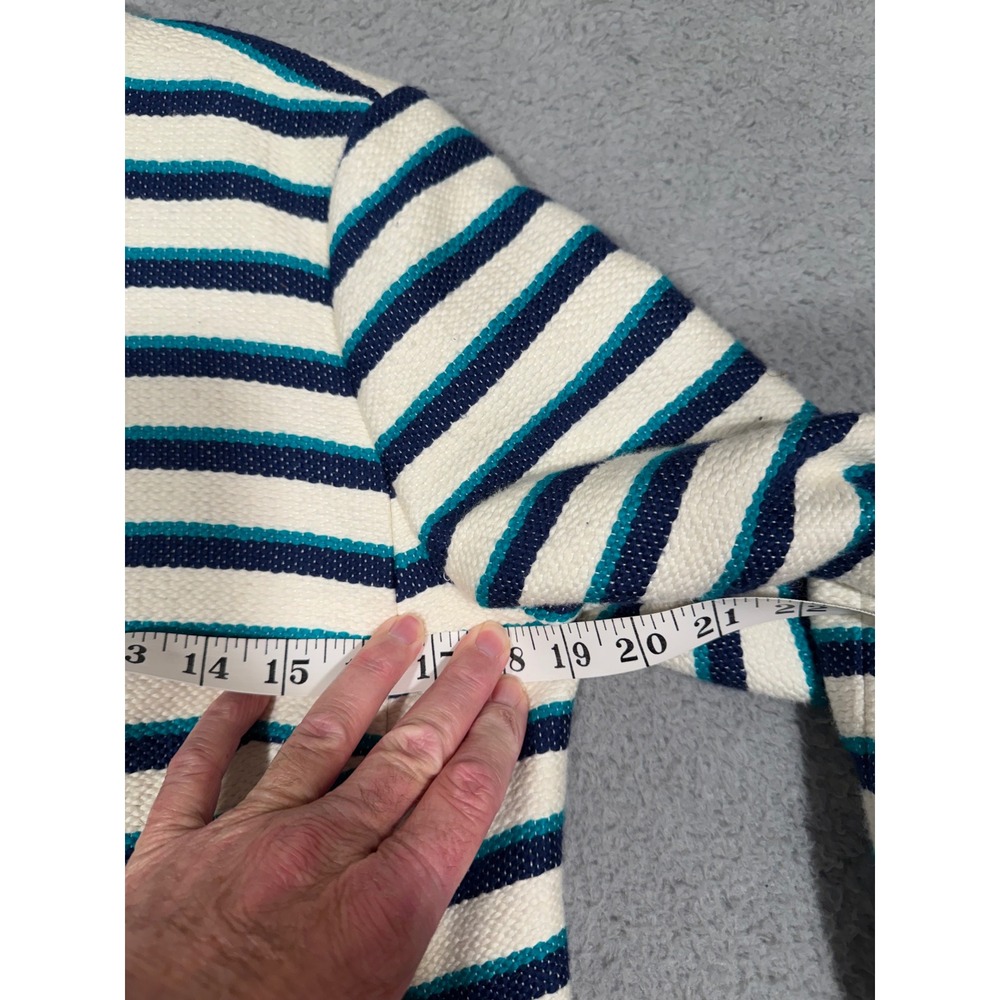 Talbots Women's Striped Blazer Jacket Size 8 Navy Teal White Fringe Collarless - Picture 5 of 9